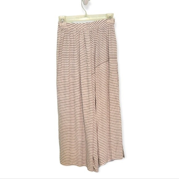 Faithfull the Brand Soleil White Navy Striped Side Slit Wide Leg Pants Size S - Picture 3 of 7